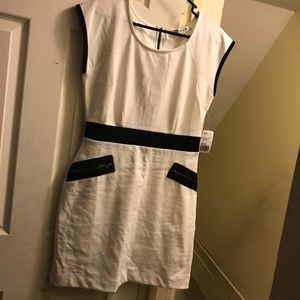 cream/black dress( front to back)